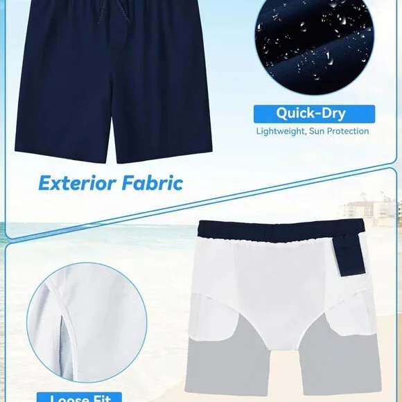 Mens Swim Trunks 8 inch Inseam Mesh Liner Quick-Dry Lightweight 4-Way Stretch Ba